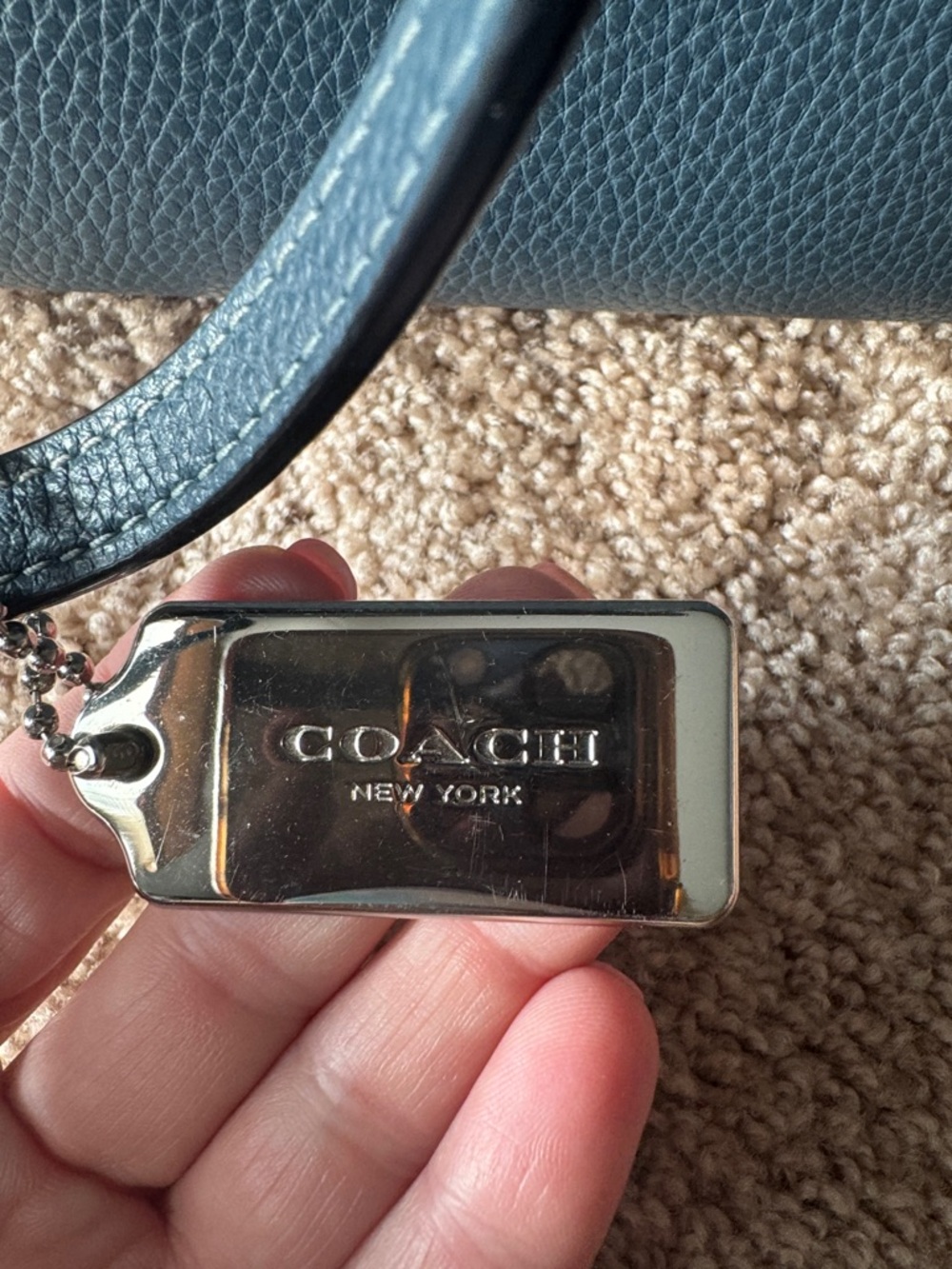 Coach Pebbled Leather Tote in Blue with Mint Interior - Picture 7 of 8